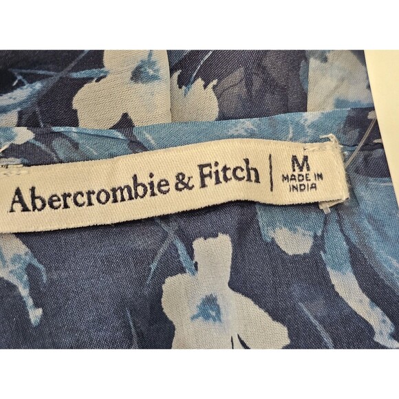 ALK Women's M Abercrombie & Fitch Blue Floral Sheer Peasant Blouse Shirt Top NEW - Picture 9 of 11